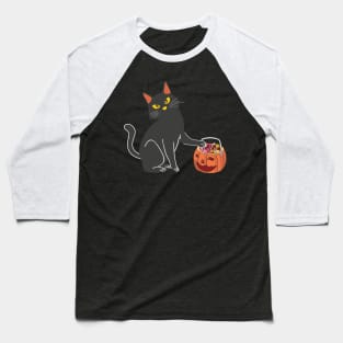 Halloween Black Cat Pumpkin Sweet Candy Baseball T-Shirt